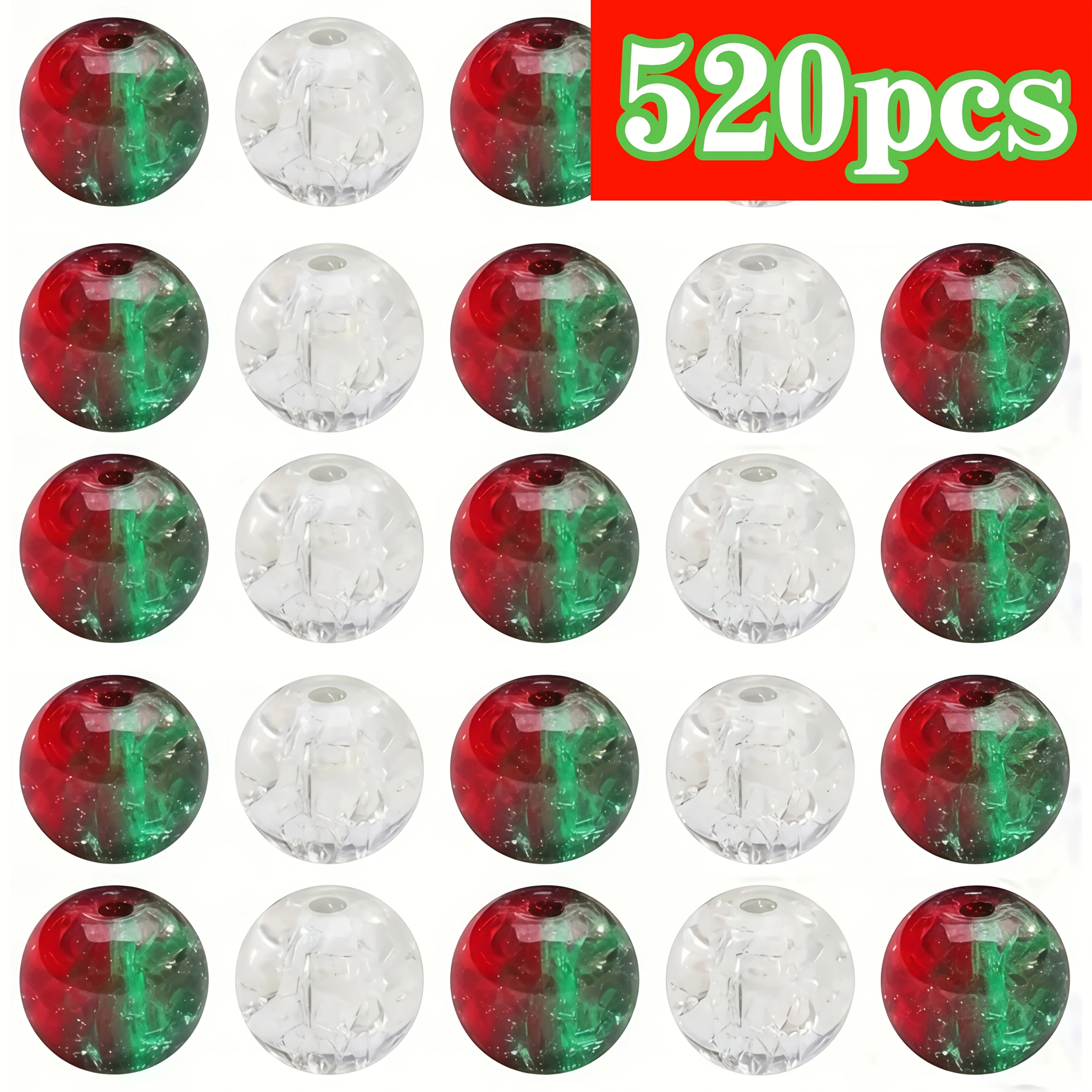 

520шт 8мм Рождественские, белые треснутые бусины смешанного стиля. Акриловые бусины, браслеты своими руками, колье, цепочки для телефонов, аксессуары. декор