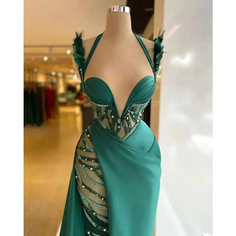 Luxe galajurken halternek mouwloos vloerlengte zeemeermin avondjurken kralen formele feestjurken op maat