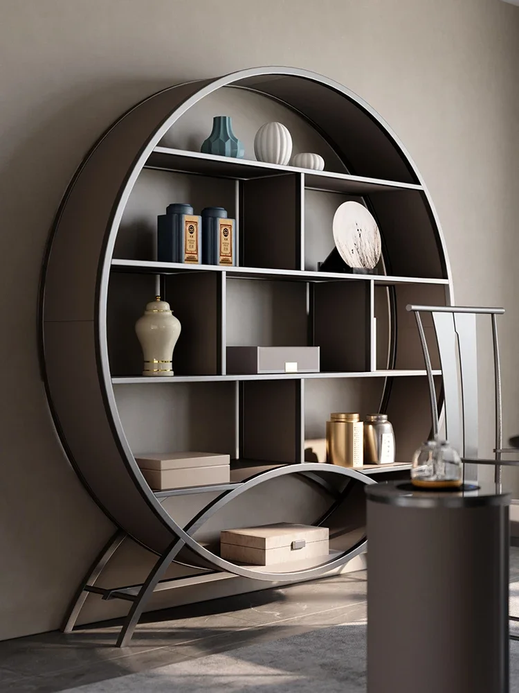 New Chinese bookshelf living room open wall display cabinet custom background wall bookcase light luxury