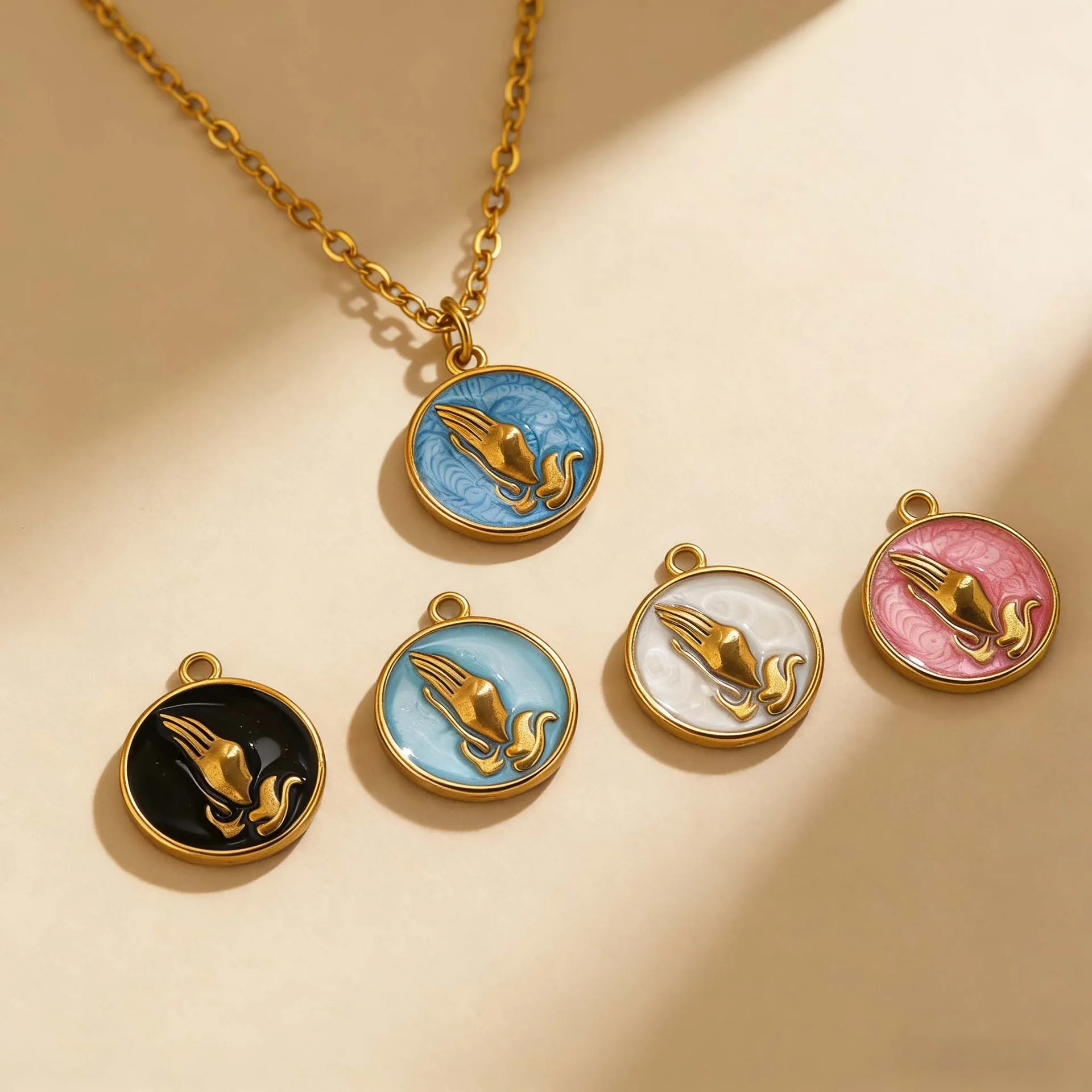 4Pcs Oil Drip Pendant Versatile Necklace Charm Stainless Steel Pendant Clavicle Chain Jewelry