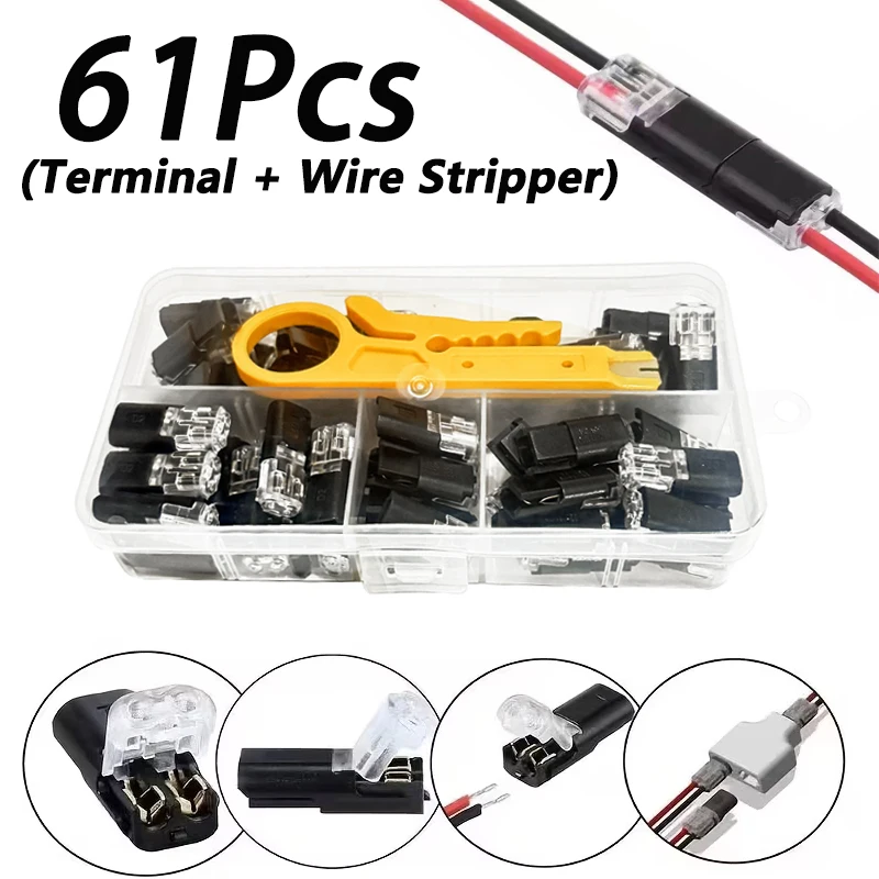 61pcs(With wire stripper） Double Wire Insertion Connector, 2-Pin 2-Port, PVC Insulation,