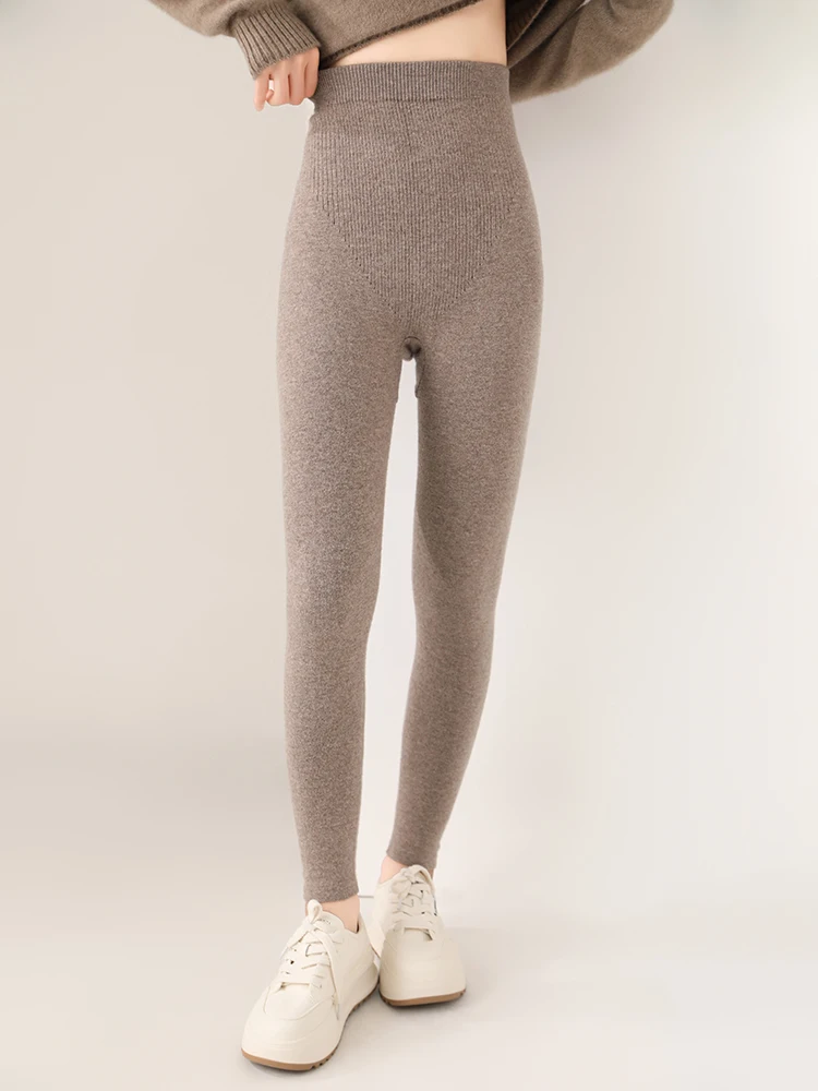 Women's Wool Leggings Slim Warm Autumn Winter High Waisted Elastic Tight Pants 100% Merino Wool Knitted Skin-friendly Leggings