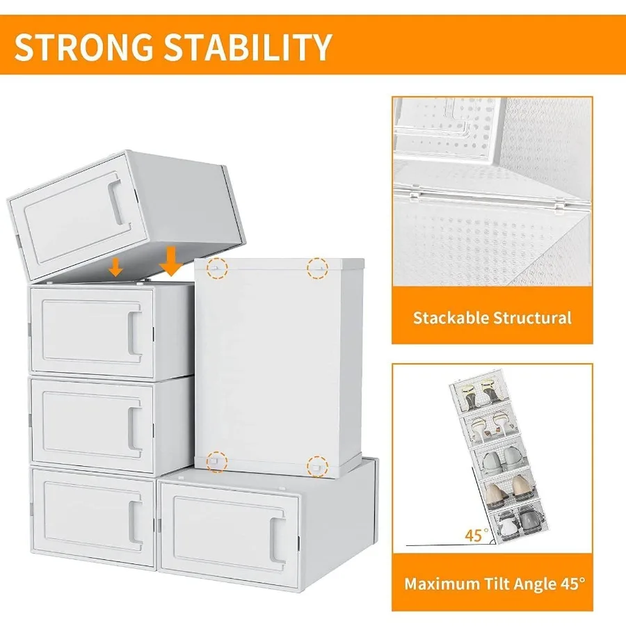 

WAYTRIM Clear Plastic Stackable Storage Shoe Box 15 Pack Foldable Shoe Box Storage Sneaker Containers Storage Bins Shoe Storage