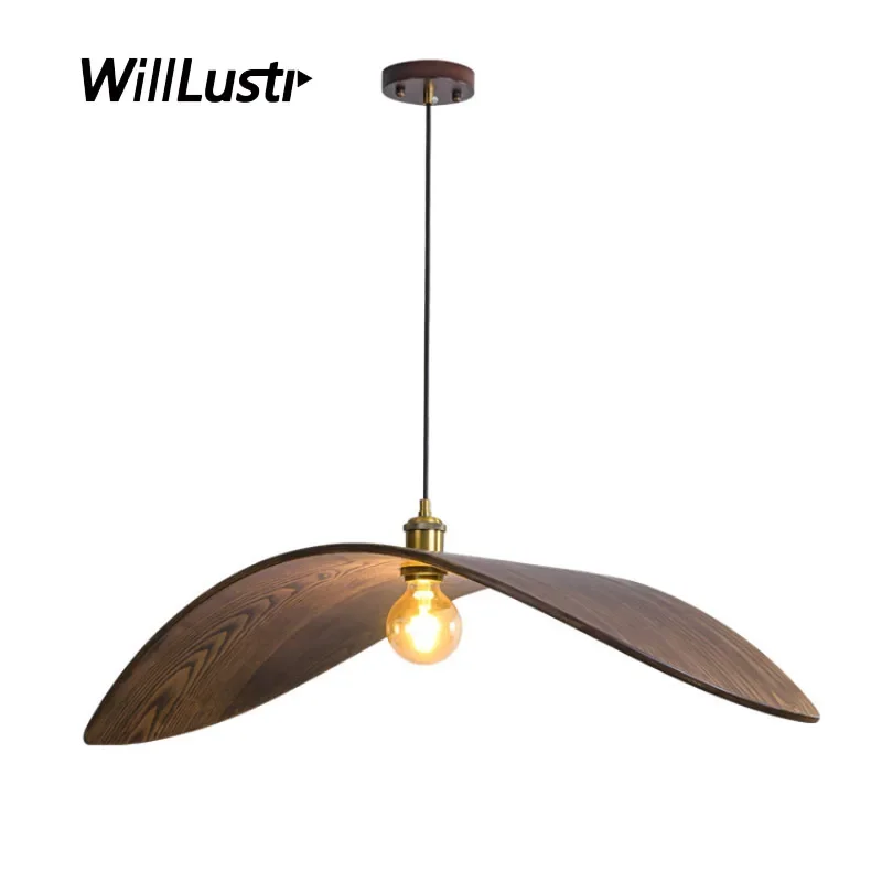 

Japan Style Walnut Wood Pendant Lamp Solid Wooden Leaf Suspension Light Bar Hotel Cafe Homestay Zen Hanging Ceiling Chandelier