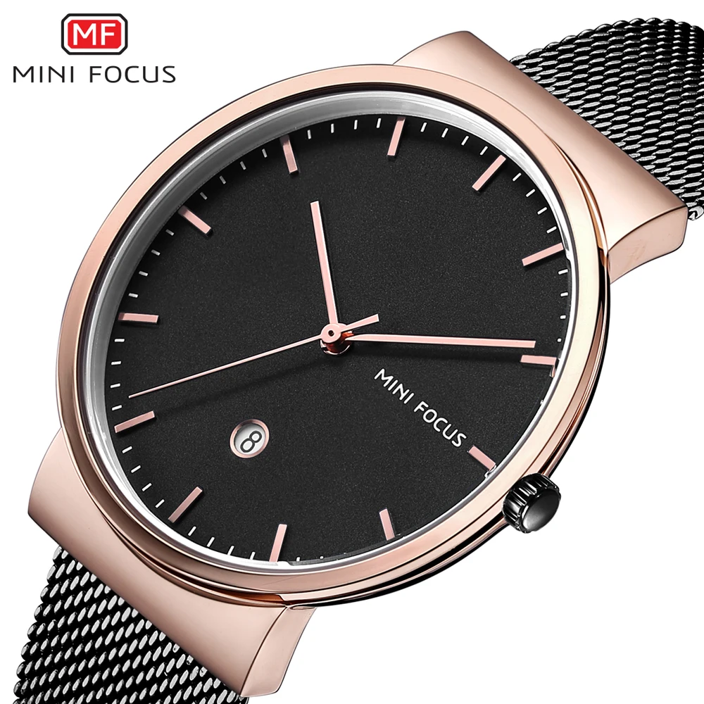 

MINI FOCUS Minimalist Mens Watches Top Brand Luxury Mesh Stainless Steel Strap Fashion Business Quartz Watch Date Display 0184G