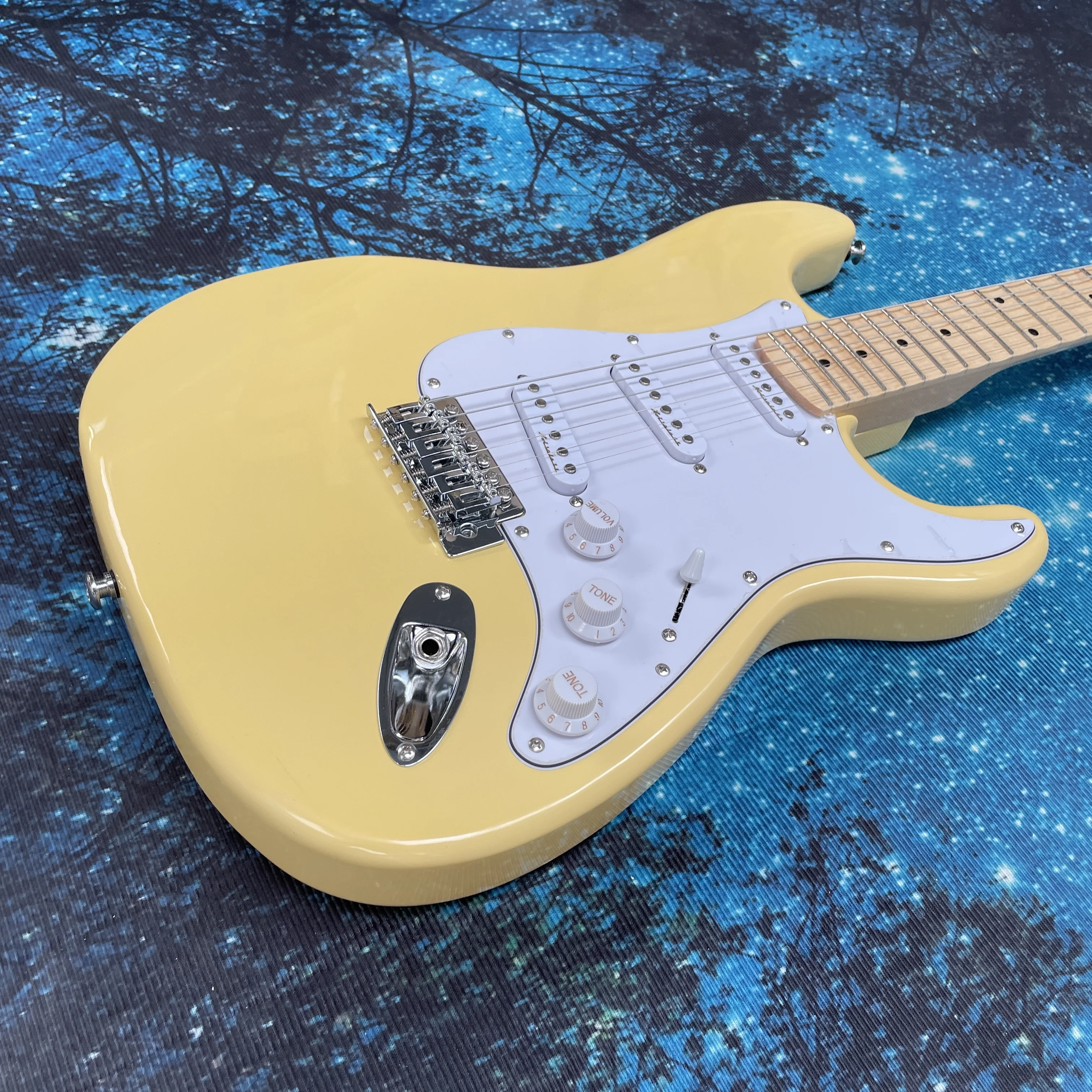 Bright yellow electric guitar, maple fingerboard guitars, (SSS) pickup electric guitarra view 4