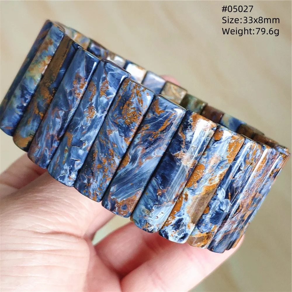 Natural Blue Pietersite Chatoyant Bracelet Bangle Jewelry Big Rectangle 33x8mm Cat Eye Namibia Women Men AAAAAA