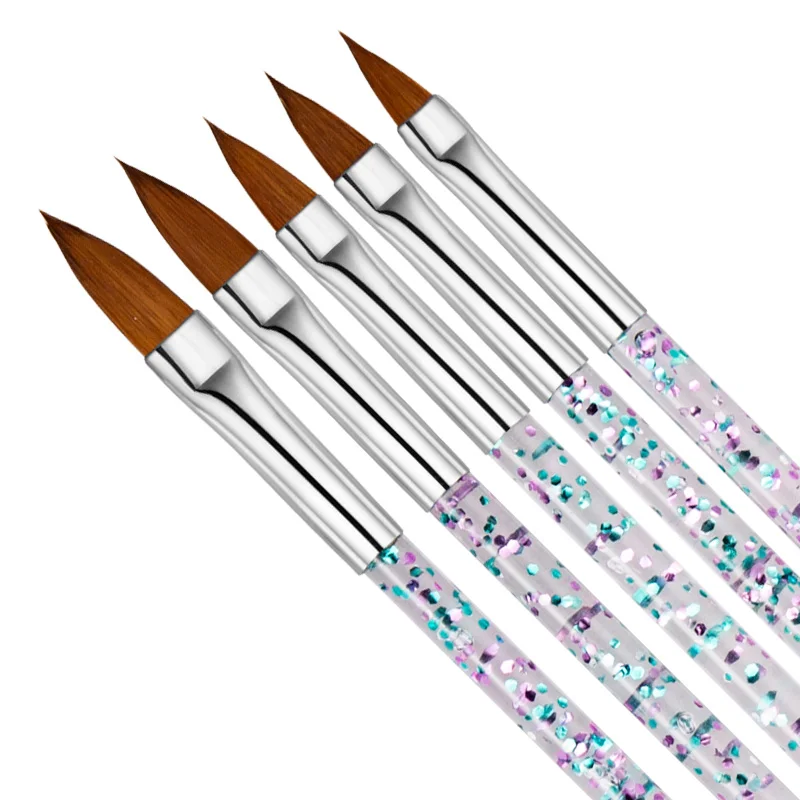 5PCS Nail Art Brushes Set UV Gel Acrylic Nail Design Tools Nail Pens for 3D Flowers Carving Detailing Crystal Handle for Salon
