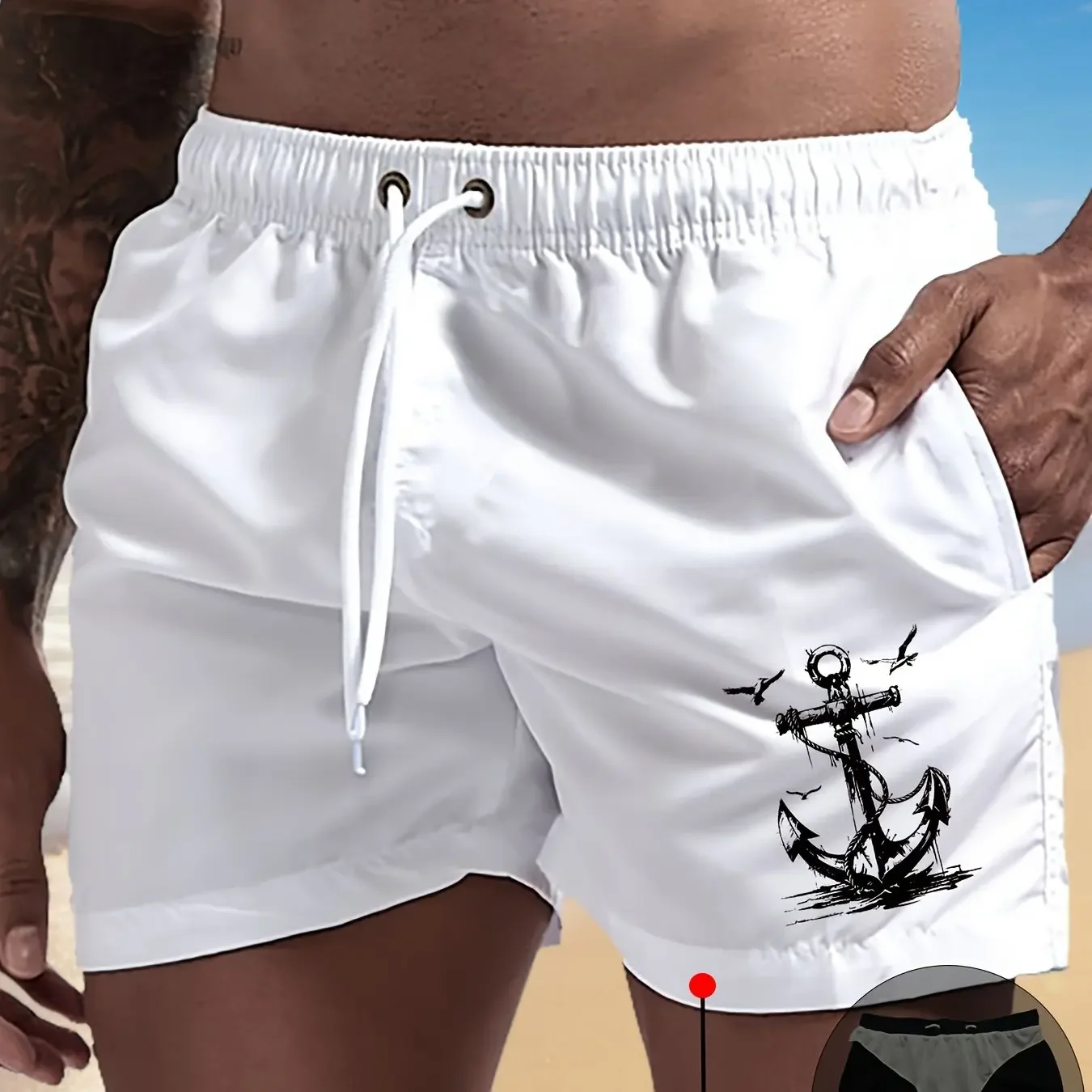 2026 New Men's Anchor Pattern Swim Trunks Quick-Drying Summer Beach Shorts Casual Swim Trunks