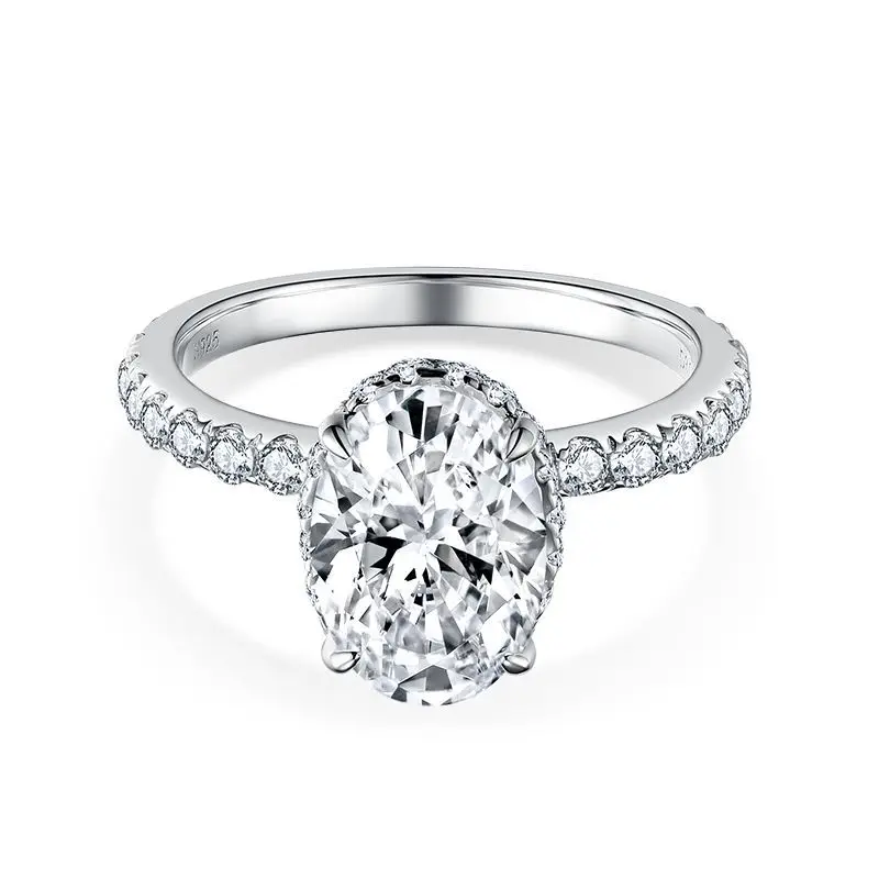 SONGYUN Moissanite Diamond Jewelry Classic Oval 2.5 Carat 7×10mm Moissanite S925 Sterling Silver Plated 18K Gold Ring