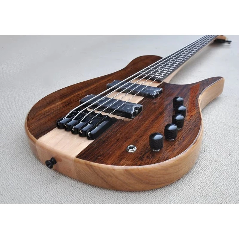 Brown 5 Strings Electric Bass Guitar Neck Through Body Bass Fretboard Bass Guitar - view 4