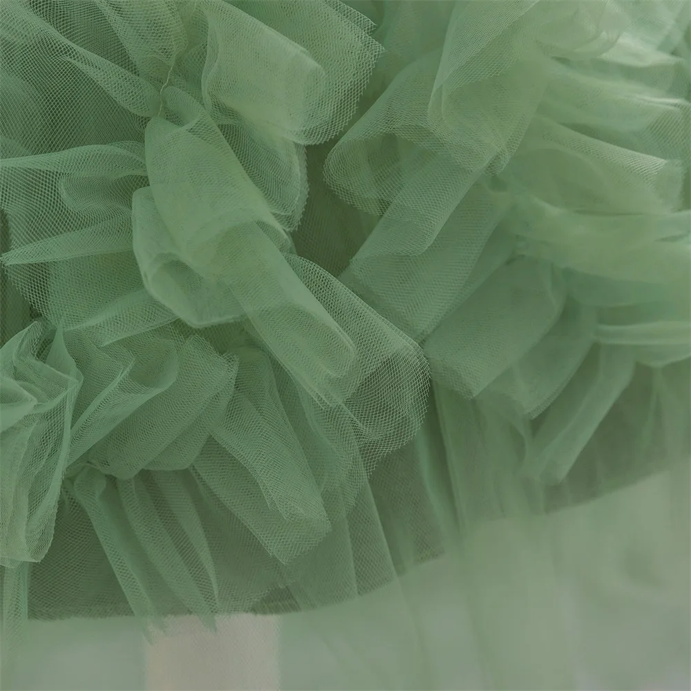 Baby Girls Green Lace Trailing Party Dress Infant Fluffy Birthday Tutu Dresses Kids Formal Evening Princess Gown Girl Costumes