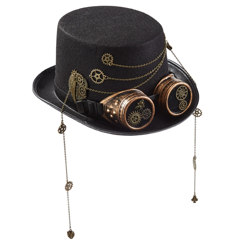 

Men Women Black Steampunk Hats Unisex Goggles Gear Decors Punk Fedoras Halloween Party Top Hat