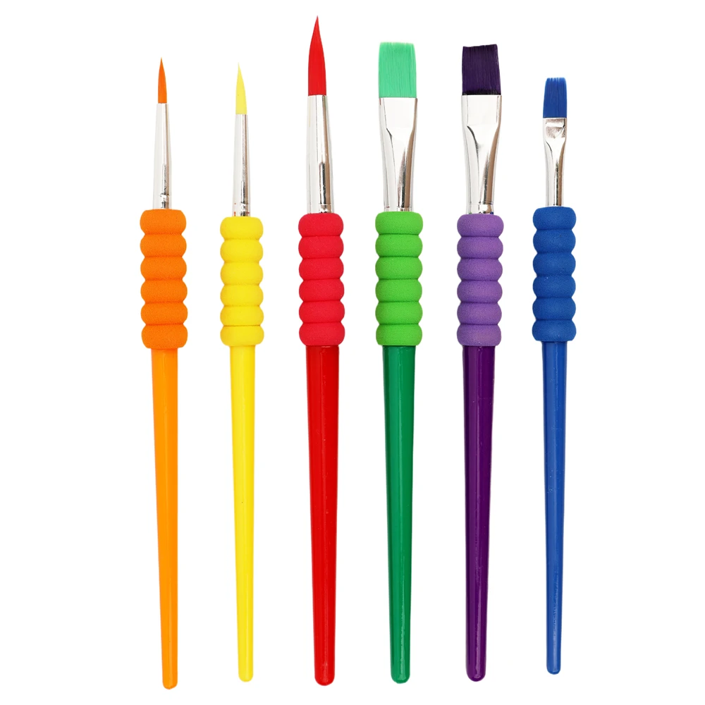 ARTSECRET 6PCS Nylon Hair Soft Grip Paint Brushes Assorted Paintbrushes for WatercolorAcrylic Tempera Paint Kids Gift
