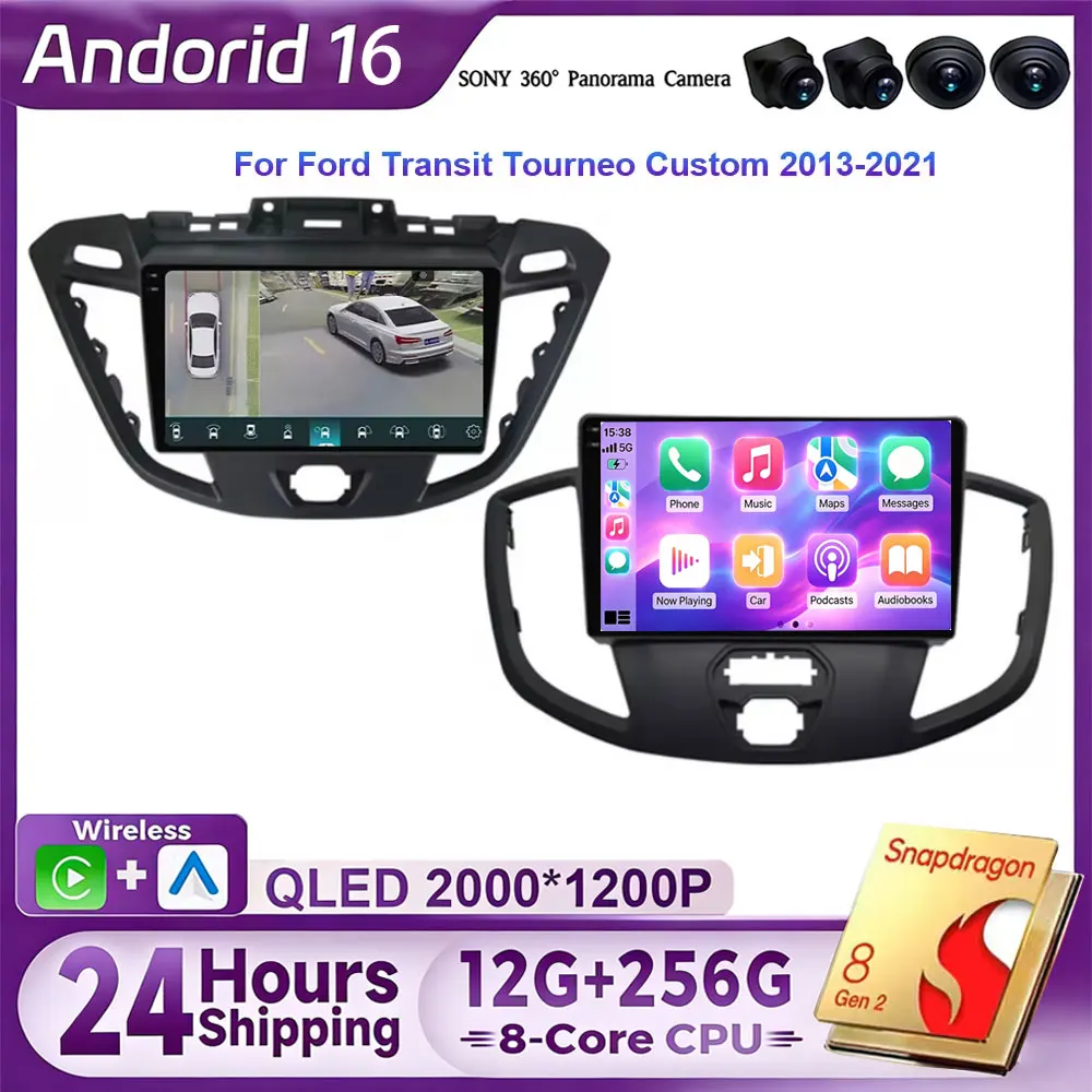 Android 16 Carplay Stereo Car Radio Auto Multimedia Player Head Unit GPS Navigation For Ford Transit Tourneo Custom 2013 - 2021