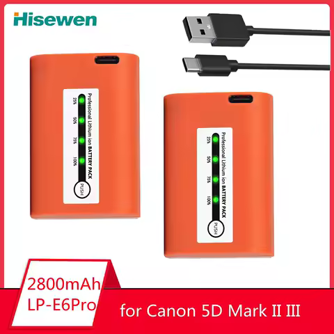 2800mAh LP-E6 LP E6 LPE6 Type-C Charging Battery for Canon 5D Mark II III 7D 60D EOS 6D 70D 80D EOS 5DS R EOS R5 R7 R6 Camera