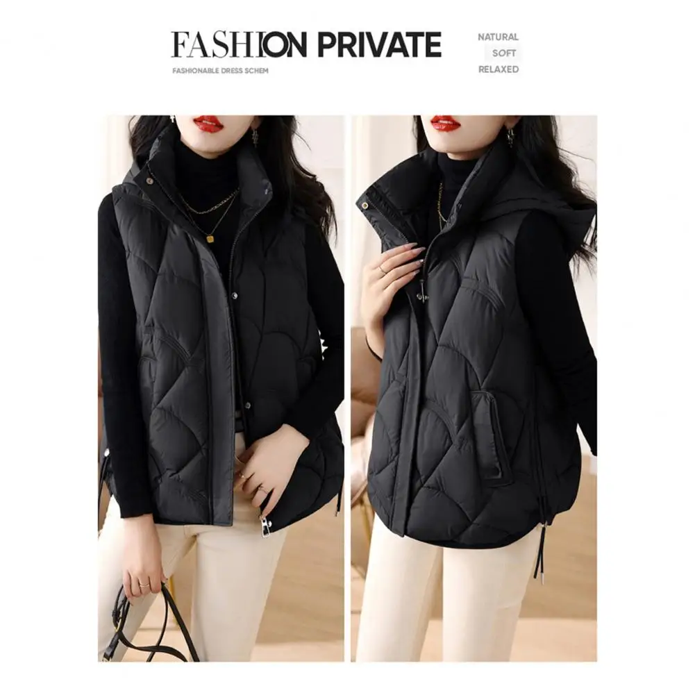 Fall Winter Vest Coat Stylish Women\'s Cotton Vest with Stand Collar Hooded Sleeveless Design Loose Fit Solid Color for Women