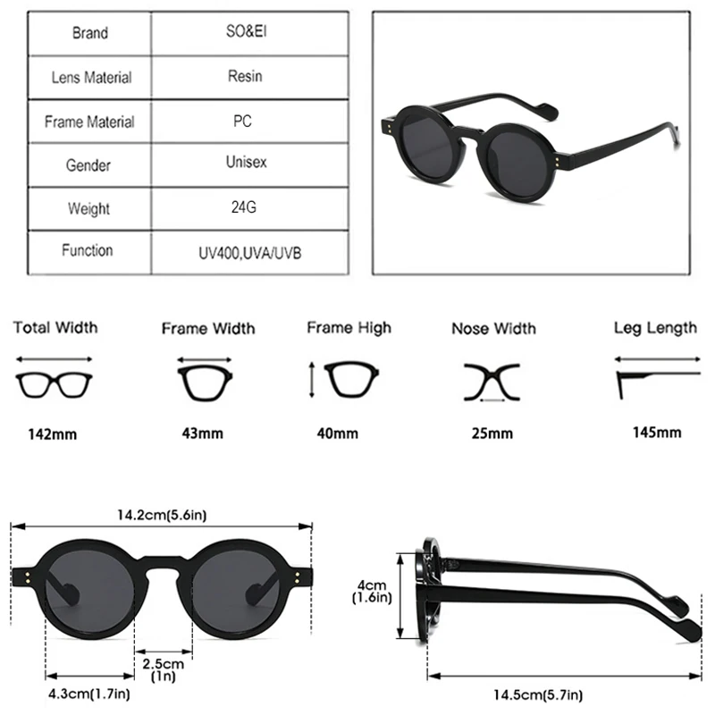 SO&EI Retro małe okrągłe okulary przeciwsłoneczne damskie moda przezroczyste soczewki oceaniczne odcienie UV400 męskie nity modne punkowe okulary przeciwsłoneczne — zdjęcie 6