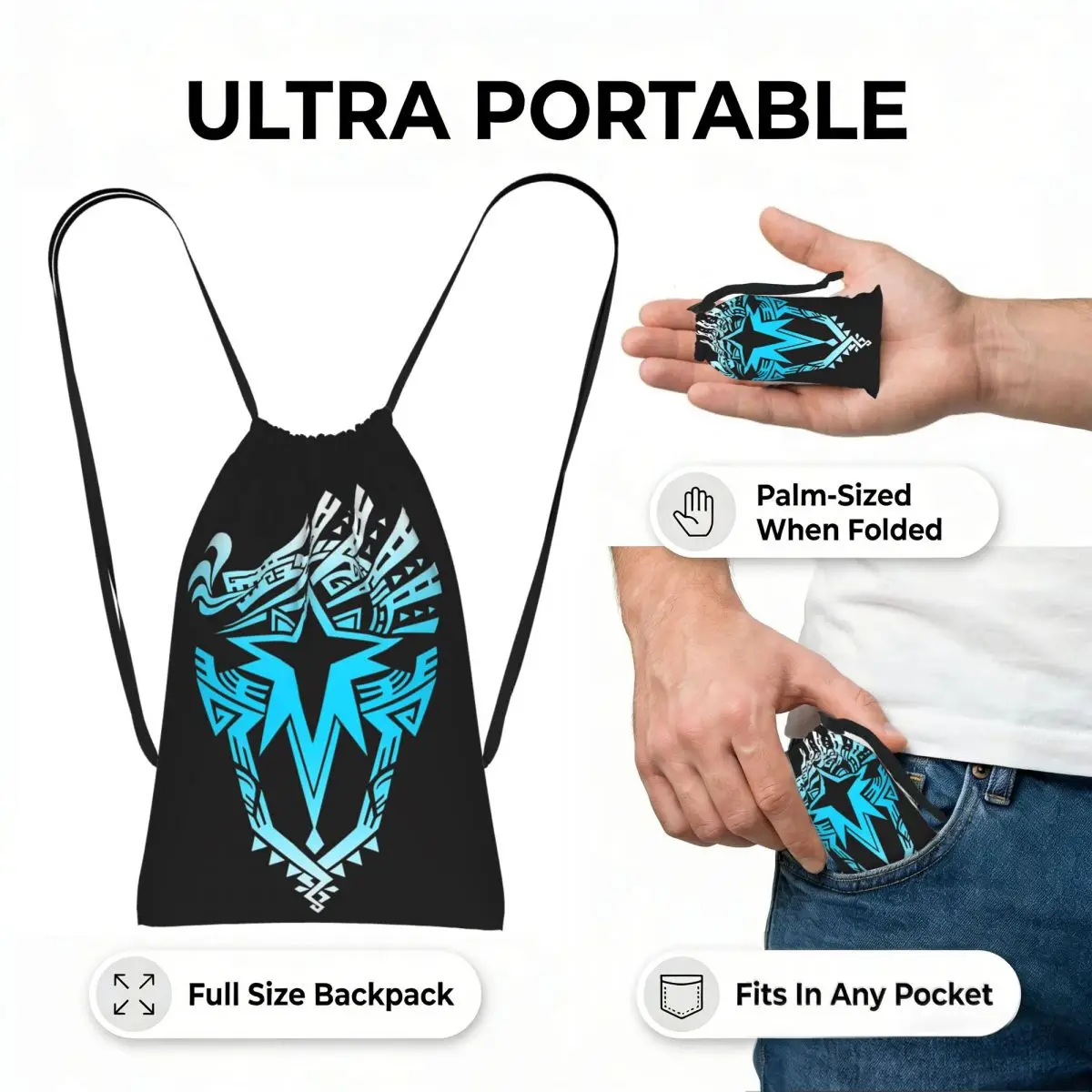 Monster Hunter World Iceborne Logo Drawstring Backpack hiking cycling Bag Portable Travel Drawstring Bag for Men Women