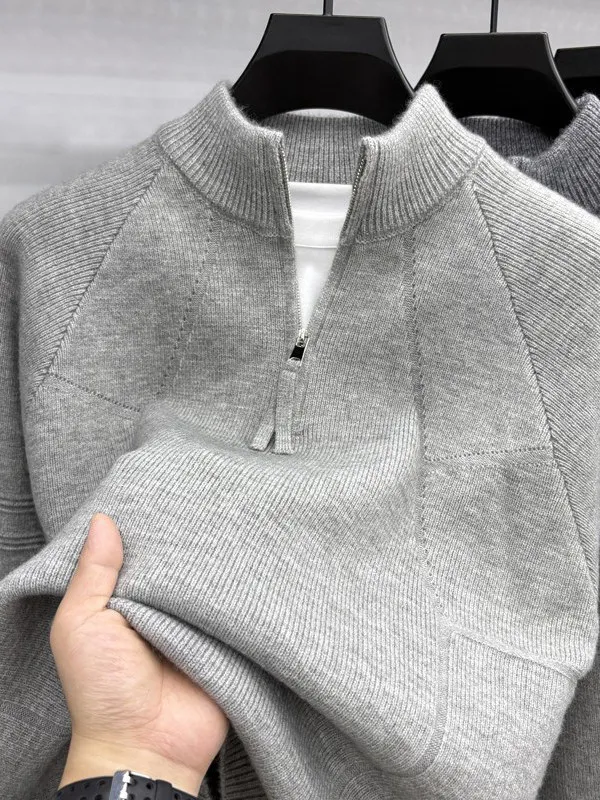 

High-End Men's Knitted Long Sve Sweater Stand Collar f Zip Loose Texture Embroidery Autumn Winter Faion Casual Wear