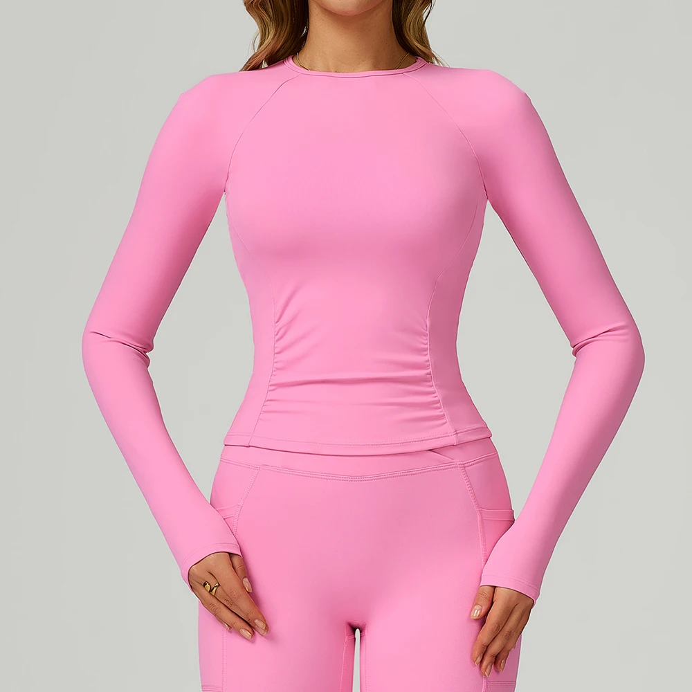 

Women Yoga T-shirts Sport Top Long Sleeve Gym Workout Running Sport Shirts Sexy Exposed Navel Quick Dry Fitness Push Up Crop Top