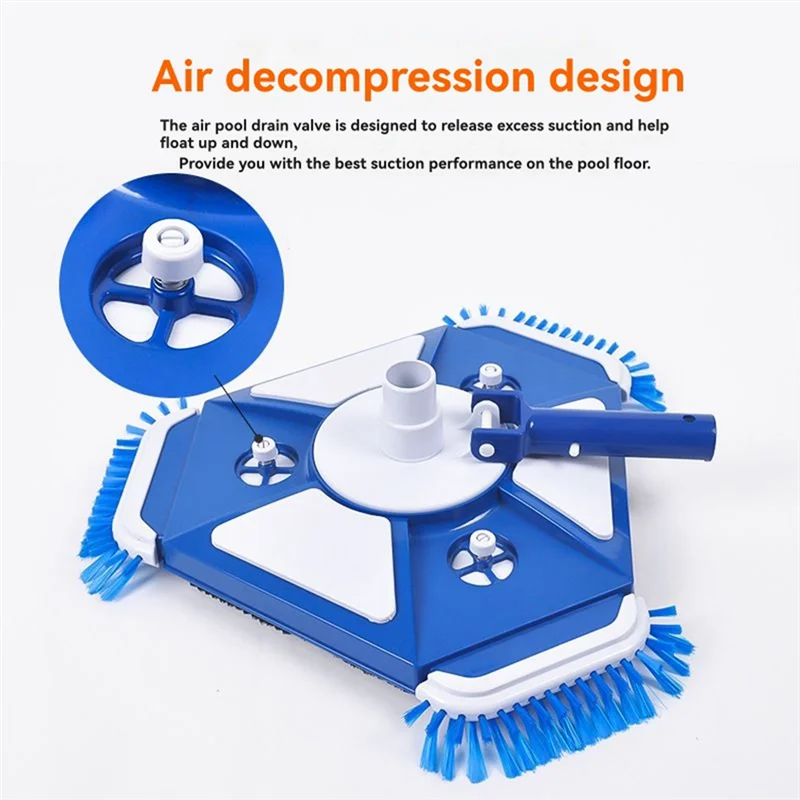 رأس مكنسة كهربائية معززة لحمام السباحة مع فرشاة جانبية عالمية ومحول خرطوم قابل للدوران