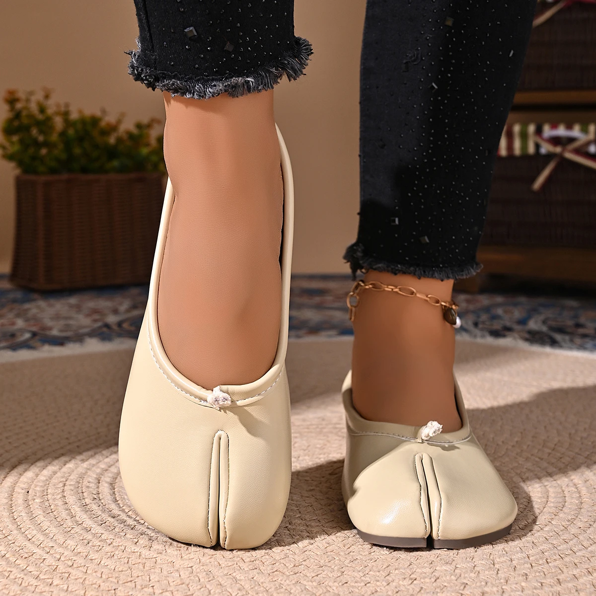 Damen-Schuhe, bequeme Leder-Flats, gespaltene Zehenpartie, Loafer, Mary-Jean-Schuhe, Ballerinas für Damen – Detail 6