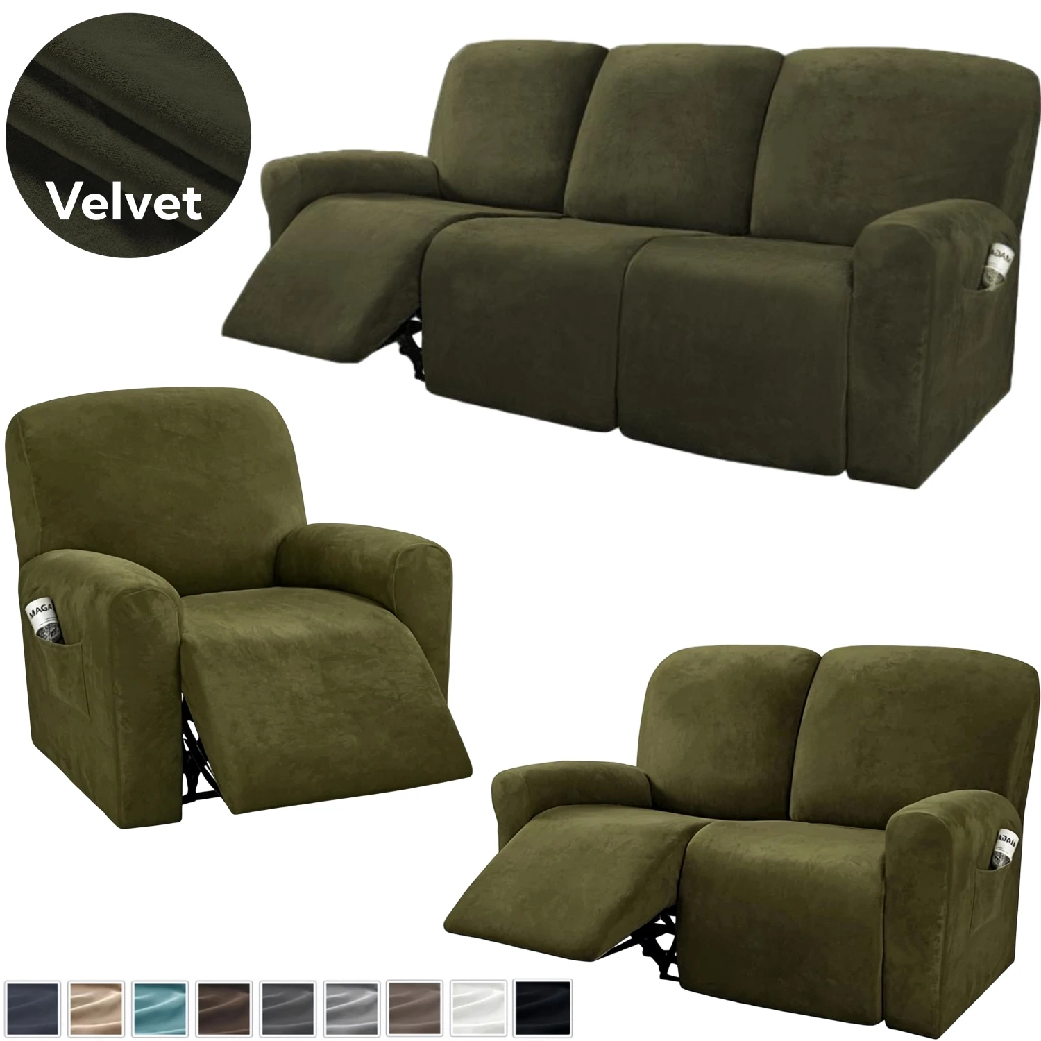 Thick Sofa Recliner Cover Elastic Premium Velvet Recliner Chair Covers Slipcover 1/2/3-Seater Sofa Couch Recliner Protector