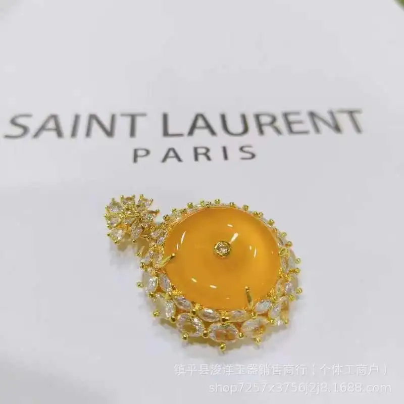 Natural Iridescent Chalcedony Pendant Peace Buckle gold Luxurious Inlaid Ornament, Popular on Live Streaming, Women's Jewelry