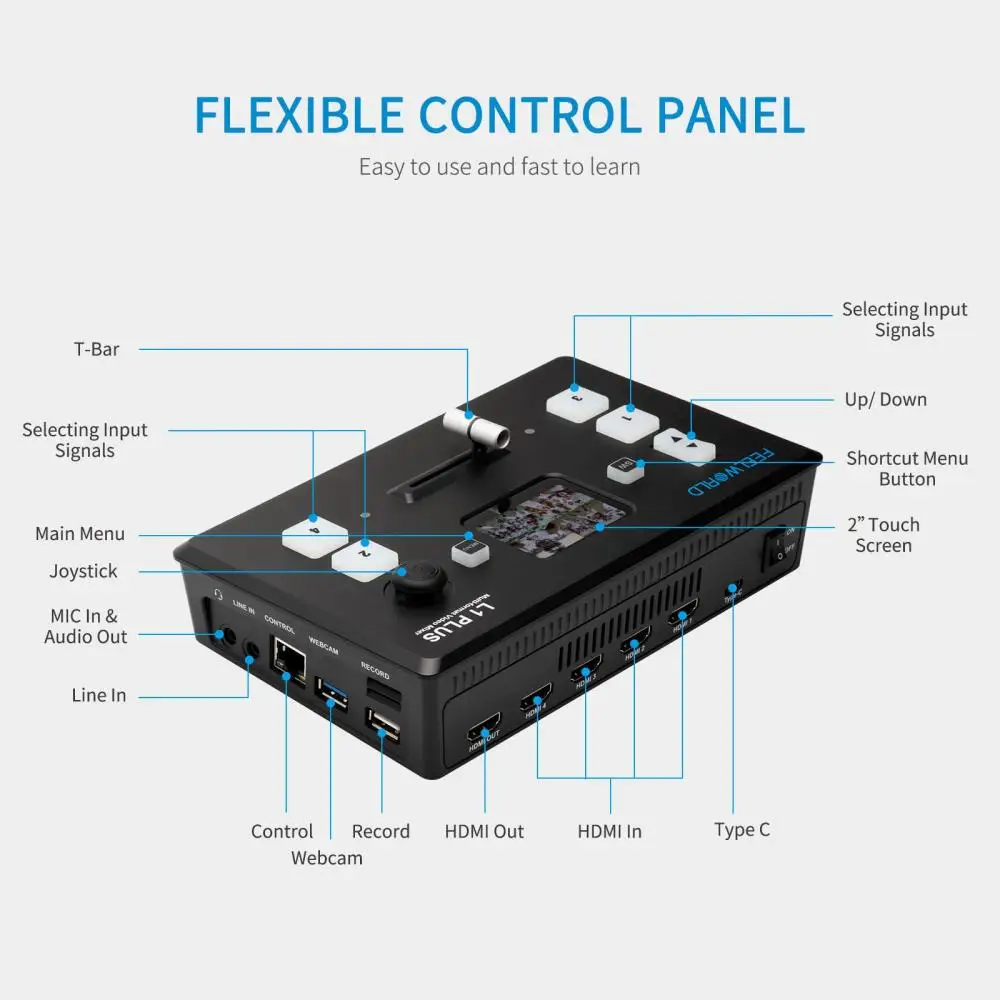 Feel world Livepro l1 plus Multi-Kamera-Videomischer-Umschalter mit USB 2.0-Aufnahme Ptz-Steuerung Touchscreen Live-Streaming