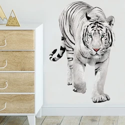 1pc 3D White Tiger Wall Sticker For Kids Baby Rooms Self-adhesive Waterproof Wallpaper Home Decor Living Rooms Wall Decals