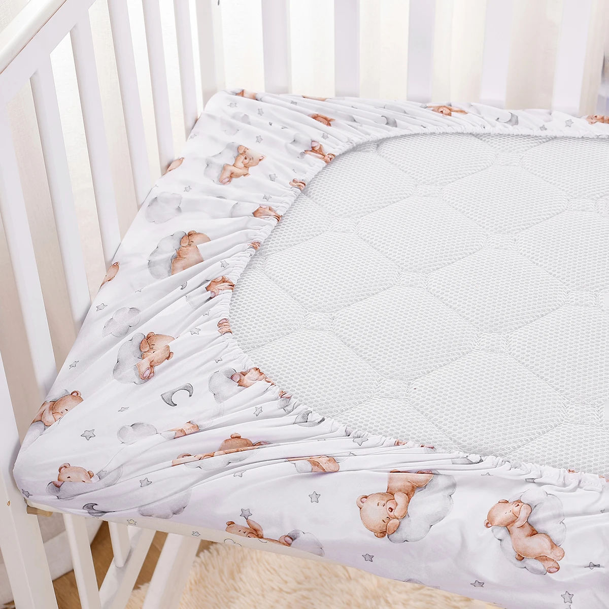 Elinfant 100% Polyester Crib Fitted Sheet, Luxurious Mattress Cover for Home & Travel,Nursery Bedding Set ,Crib Essentials