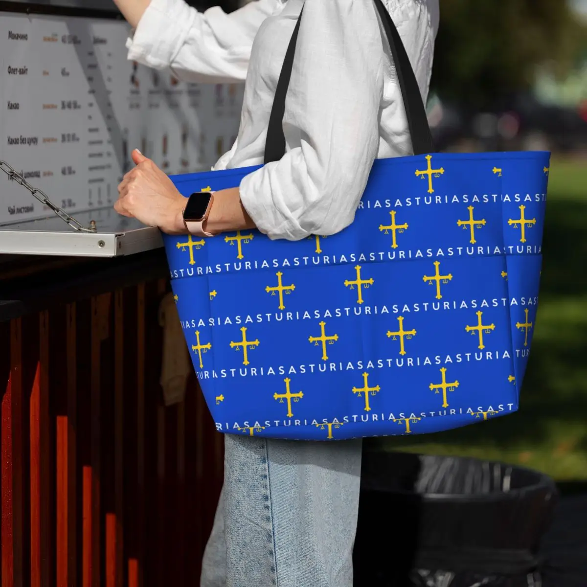 

Spain Flag Flag Of Asturias Beach Tote Bag Sport Gym Yoga Duffle Large Tote Bag Women Travel Bag Fitness bag