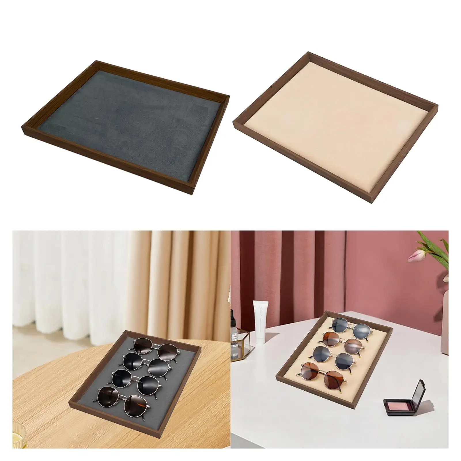 

Jewelry Tray Wooden Versatile Velvet Lining Showcase Serving Tray Jewelry Holder for Bathroom Living Room Vanity NightStand Show