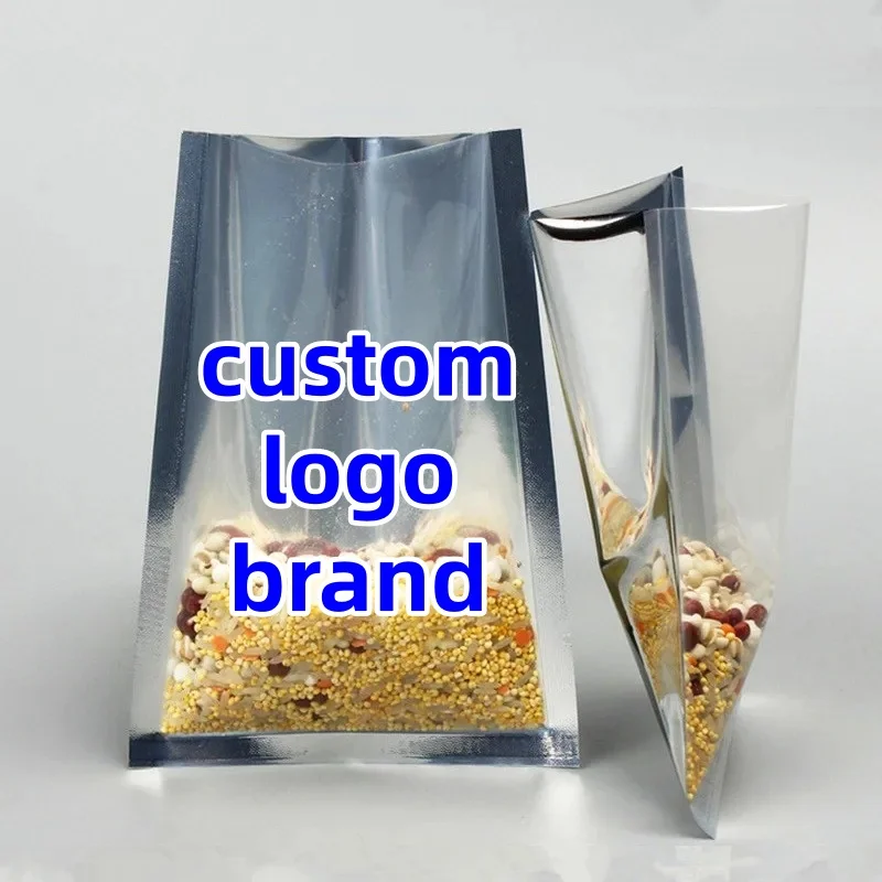 100pcs Open Top Glossy Silver  Packaging Bag Powder Food Coffee Vacuum Bag One Side Clear Translucent Open Top Sealing Bag