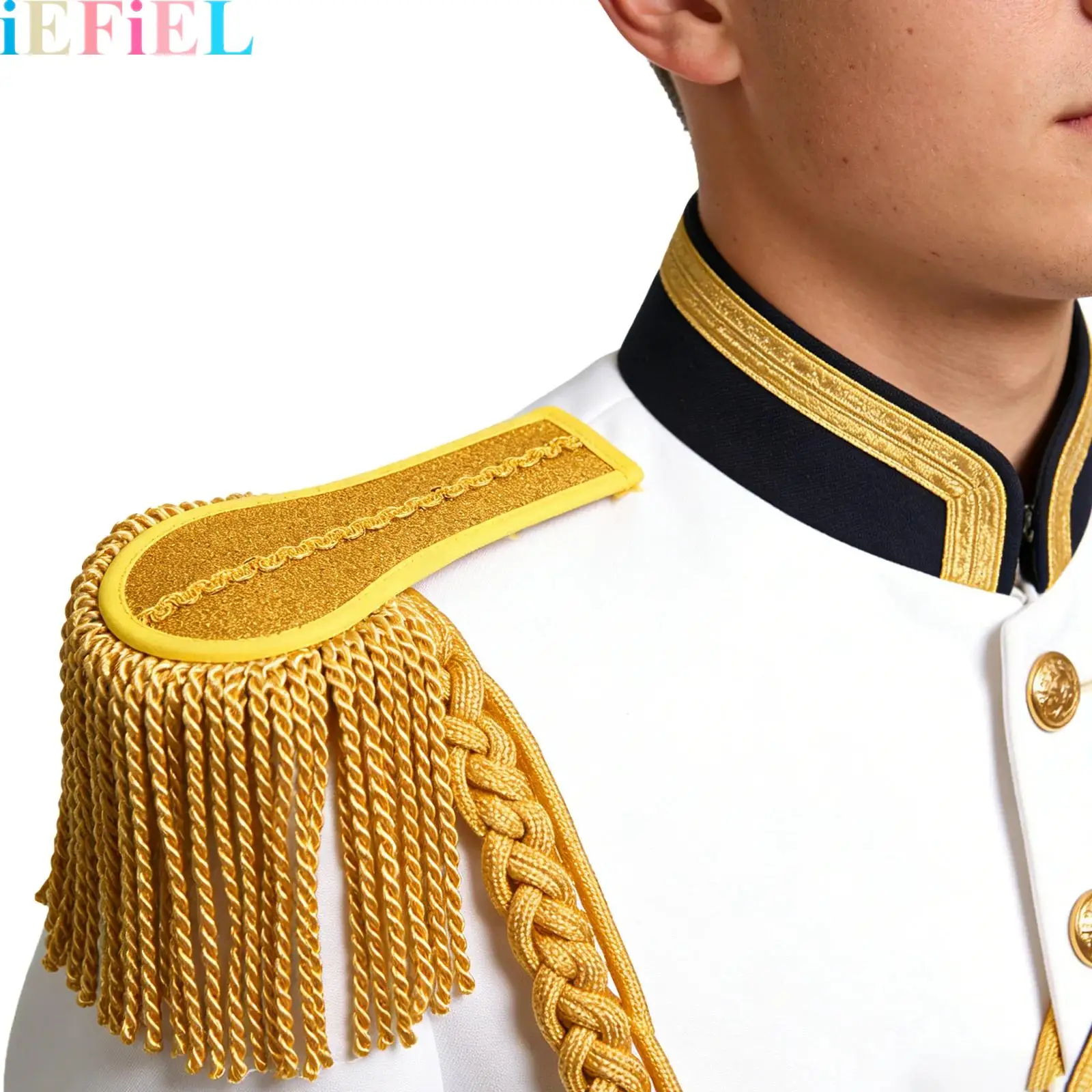 

1 Pair Fringe Chain Shoulder Badge Drum Horn Band Tassel Applique Epaulet Clothing Costume Accessories for Uniform Matching