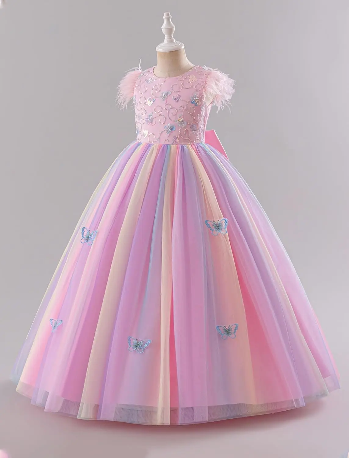 반짝이는 나비 꽃 소녀 드레스 공주 생일 파티 미인 대회 무도회 화려한 나비 쉬폰 드레스, 성찬식 드레스