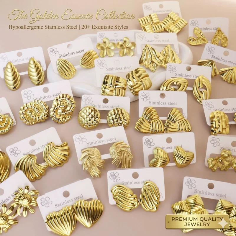 Geometric earrings with a vintage design, high-end feel, irregular concave-convex surface, waterproof titanium steel earrings