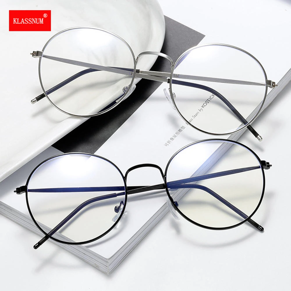 

Винтажная круглая металлическая оправа для очков в стиле ретро для женщин и мужчин, защита от синий луч света блокировки глаз, компьютерные очки, прозрачные линзы