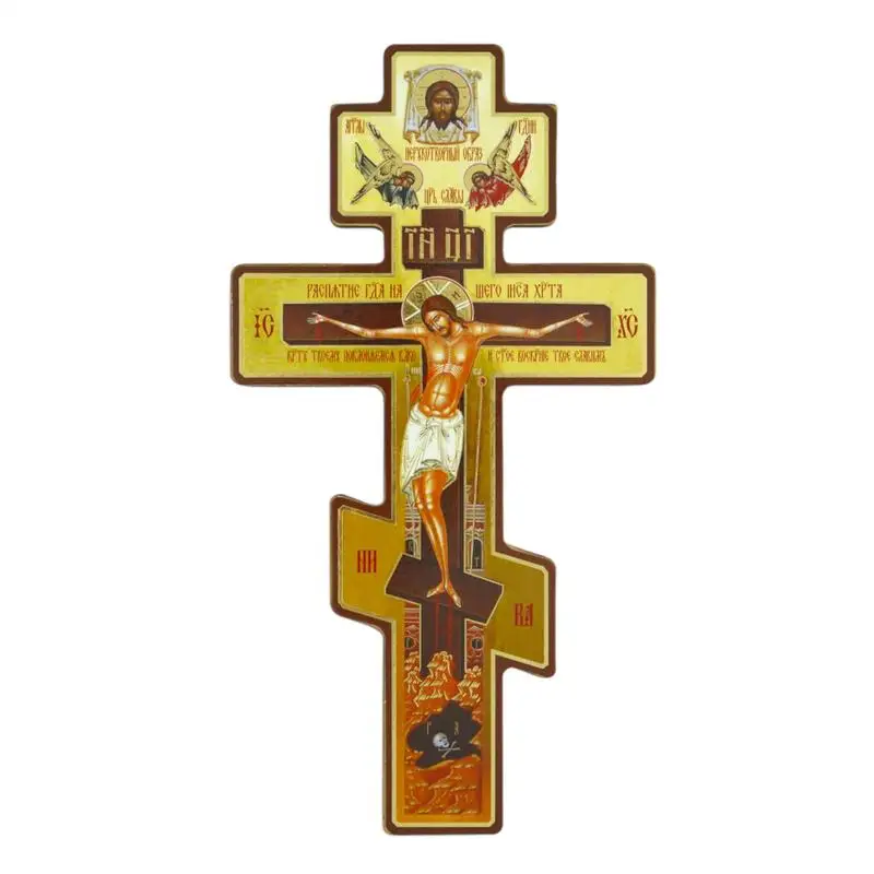 Wall Crucifix Ornament Wall Ornament Wooden Crucifix Statue Indoor Praying Decor Byzantine Crucifix Double-Sided Pattern