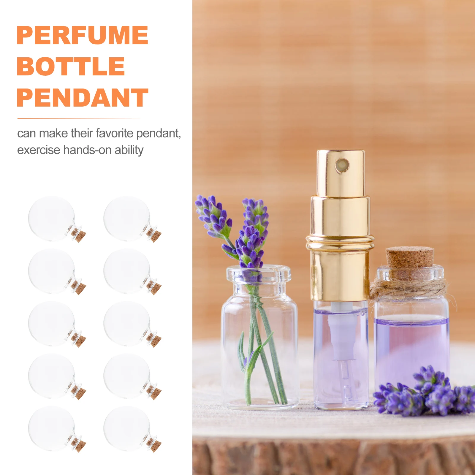 

10pcs Perfume Bottle Pendant DIY Car Hanging Glass Wood Accessory Refillable 35mm Adjustable Mirror Decor Jewelry Craft