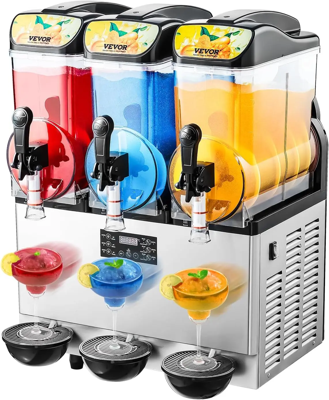 

Commercial Slushy Machine 15Lx3 Triple Tank Margarita Machine 180 Cups Stainless Steel Margarita Smoothie Frozen Drink Machine