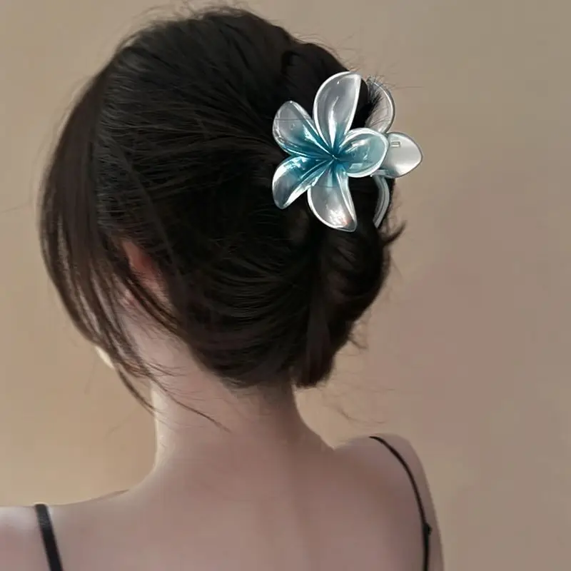 Summer Flower Hair Claw Clip Shark Hairpin Plumeria Barrettes Ponytail Holder Hawaiian Hair Accessories Women Girls Hairclips