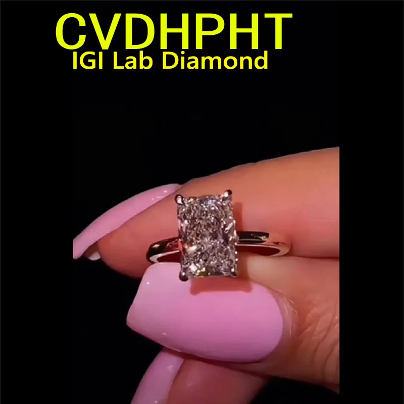 Personality Luxurious Solid 18K White gold Ring Lab grown dimaond ring IGI Radiant 1 2 3 cut D VS1 Wedding engagement ring ﻿