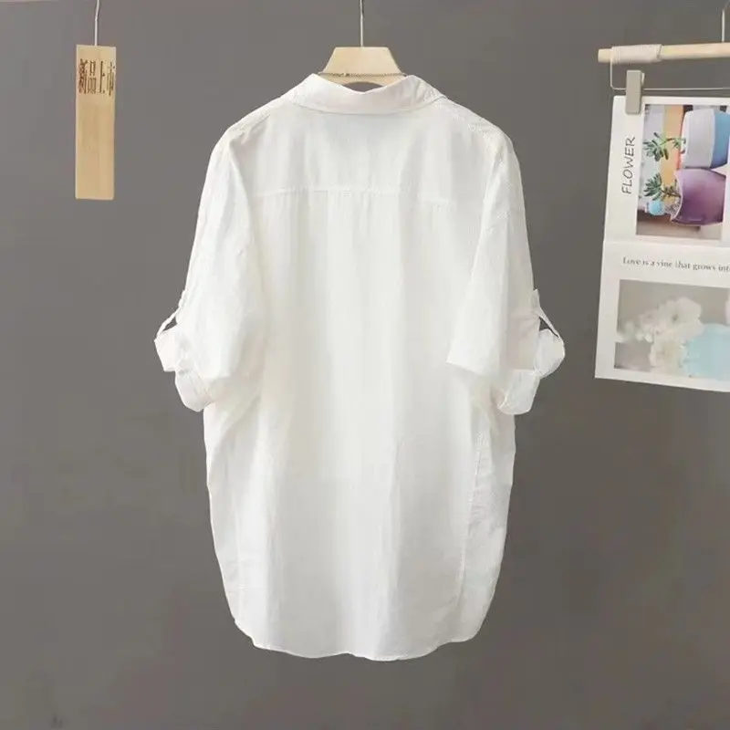 Pure Cotton Middle Length Long Sleeves Shirt for Women\'s Spring Autumn New Loose Belly Covering Casual Versatile Top for Women