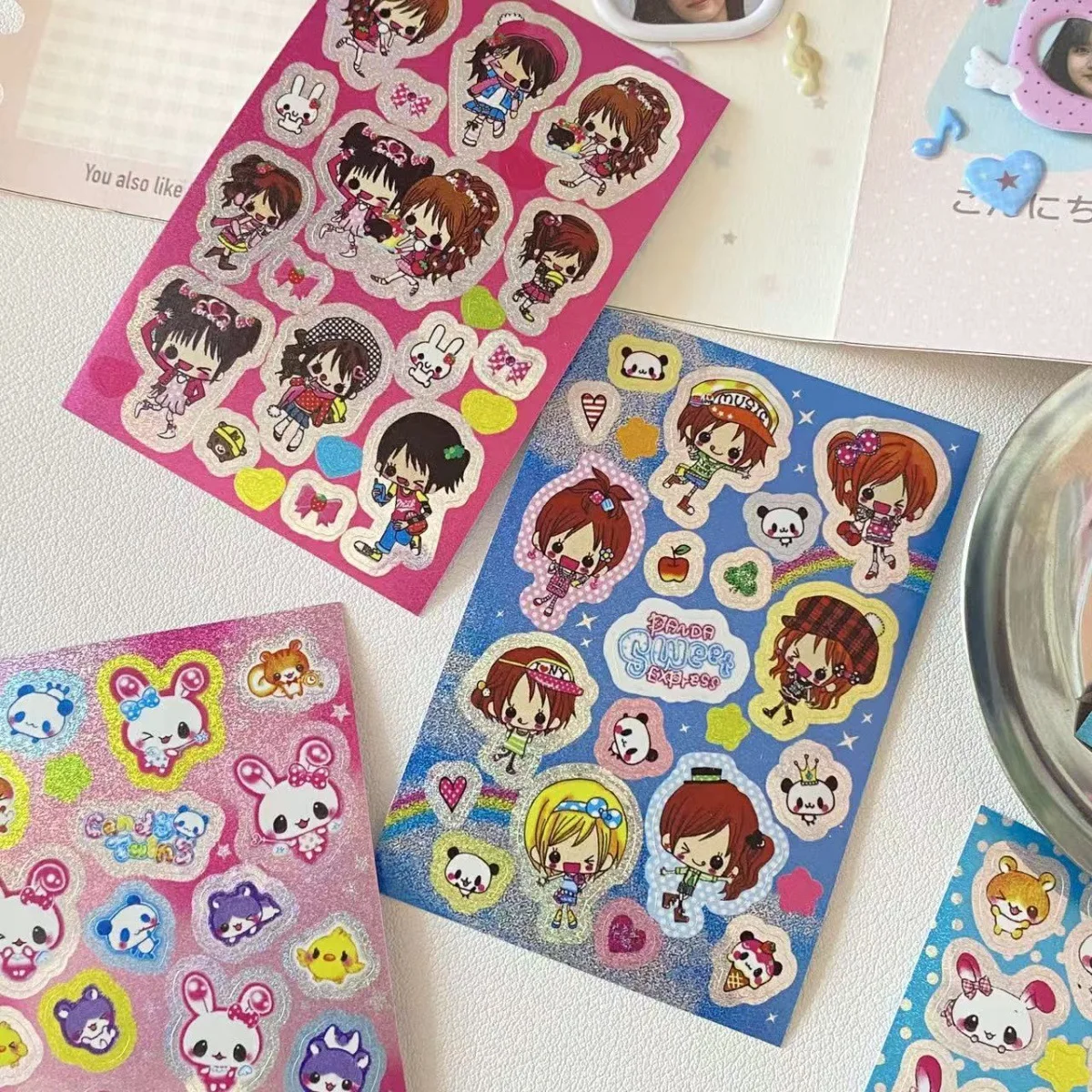 8 أوراق من ملصقات الإشعاع لفتاة الأرنب الكرتونية اليابانية، حساب يد الضفدع الفراولة، تستخدم لملصقات تزيين المجلات #5