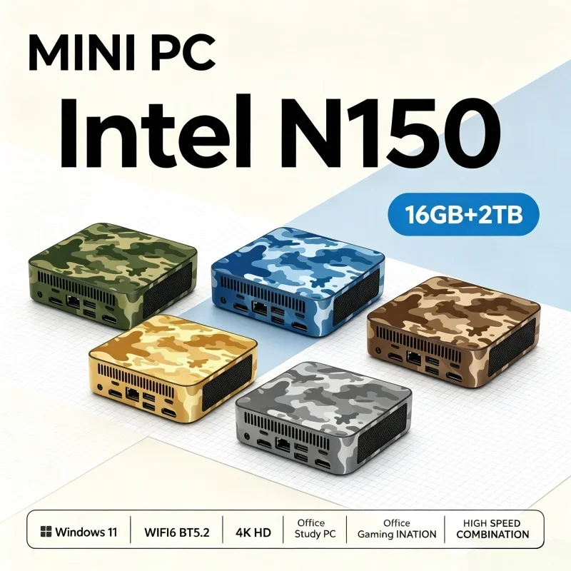 Intel N150 Mini PC Host 16GB RAM Optional 1TB‑2TB SSD Windows 11 WiFi6 BT5.2 Small Desktop Computer For Home Office Game Use