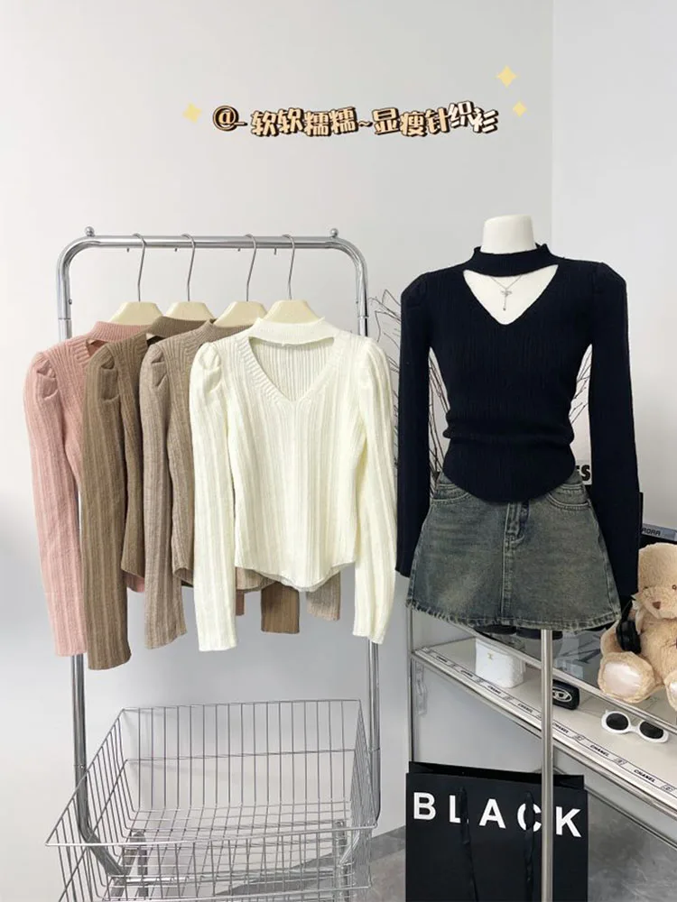 Fashion Simple Solid Knitted Sweater O-Neck Gyaru Long Sleeve Pullovers Casual Knitwear Jumper Autumn Winter Coquette Streetwear