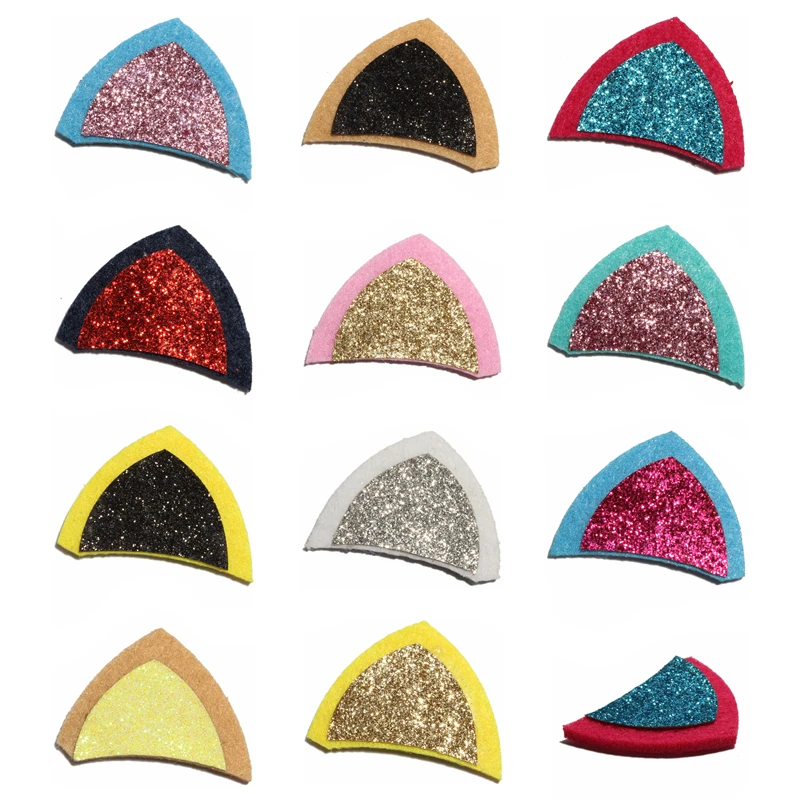 

11colors Newborn Vintage Cat Ears Appliques for Garments Decoration Fashion Glitter Nonwovens Felt Kitty Ears Patches