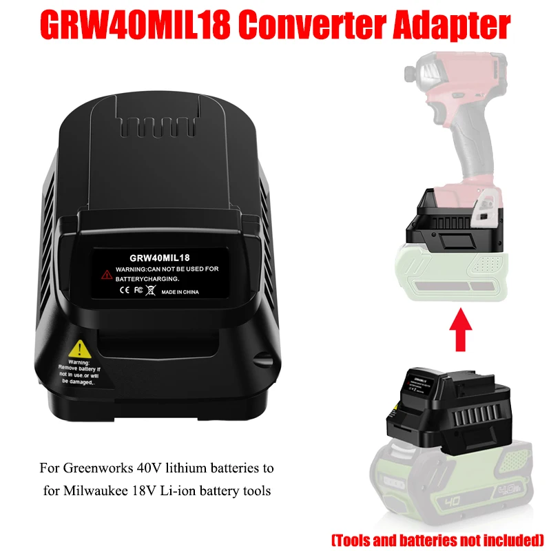 

For Greenworks 40V Batteries GRW40MIL18 Battery Adapter Compatible with For Milwaukee 18V Li-ion Battery Cordless Power Tools